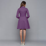 Back View of a Model wearing Grape Wine Button-Down Flannel Dress
