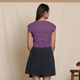 Back View of a Model wearing Grape Wine Cap Sleeve Cotton Flannel Short Top