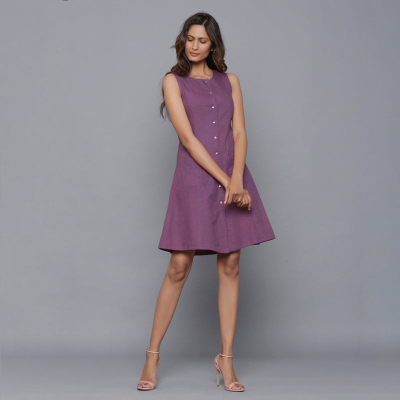 Front View of a Model wearing Grape Wine Flannel Button-Down Dress