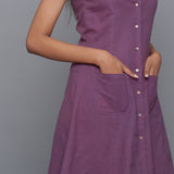 Right View of a Model wearing Grape Wine Flannel Button-Down Dress