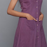 Right View of a Model wearing Grape Wine Flannel Button-Down Dress