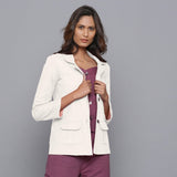 Wine Warm Cotton Flannel Top, Rolled-up Pant and White Blazer Co-ord Set