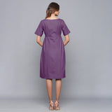 Back View of a Model wearing Grape Wine Paneled Cotton Flannel Dress