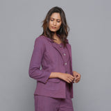 Right View of a Model wearing Grape Wine Slim Fit Flannel Blazer