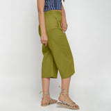 Back View of a Model wearing Green Cotton High Rise Culottes