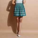 Front View of a Model wearing Green Handspun Paperbag Check Skirt