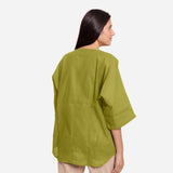Back View of a Model wearing Green Loose Fit Drop Shoulder Top