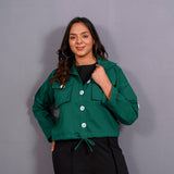 Green Warm Cotton Flannel Button-Down Shacket