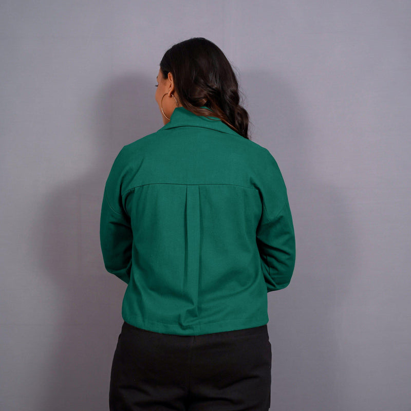 Green Warm Cotton Flannel Button-Down Shacket