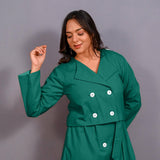 Green Warm Cotton Flannel Double-Breasted Button-Down Shacket
