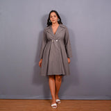 Grey Warm Cotton Flannel Fit and Flare Knee Length Blazer Dress