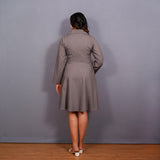Grey Warm Cotton Flannel Fit and Flare Knee Length Blazer Dress