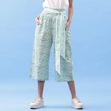 Front View of a Model wearing Hand Block Printed Green Elasticated Pant