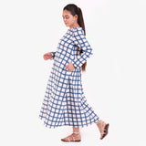 Left View of a Model wearing Hand Block Printed Round Neck Maxi Dress