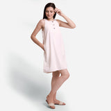 Right View of a Model wearing White Warm Cotton Corduroy a-Line Short Dress