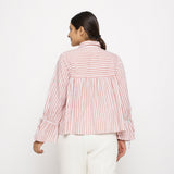 Back View of a Model wearing Hand Screen Printed Gathered Top