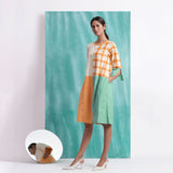 Multicolor Handspun Cotton Knee Length Mirror Work Dress