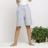 Front View of a Model wearing Sky Blue Handspun Cozy Bermuda Shorts