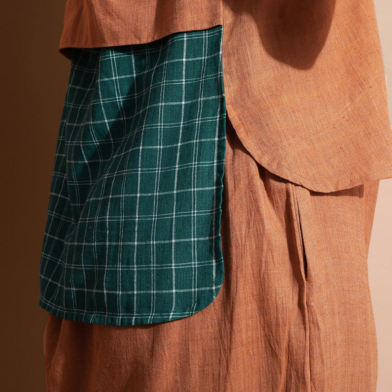Close View of a Model wearing Handspun Brown Comfy Loose Fit Top