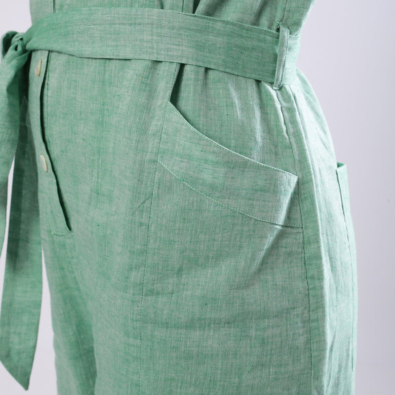 Sage Green Handspun Cotton Ankle Length Paneled Overalls