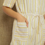 Ecru and Yellow Stripes Handspun Cotton Button-Down Short Romper