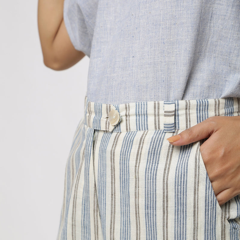 Front Detail of a Model wearing Handspun Cotton Striped Tapered Pant