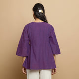 Back View of a Model wearing Handspun Cotton Violet Asymmetrical Top