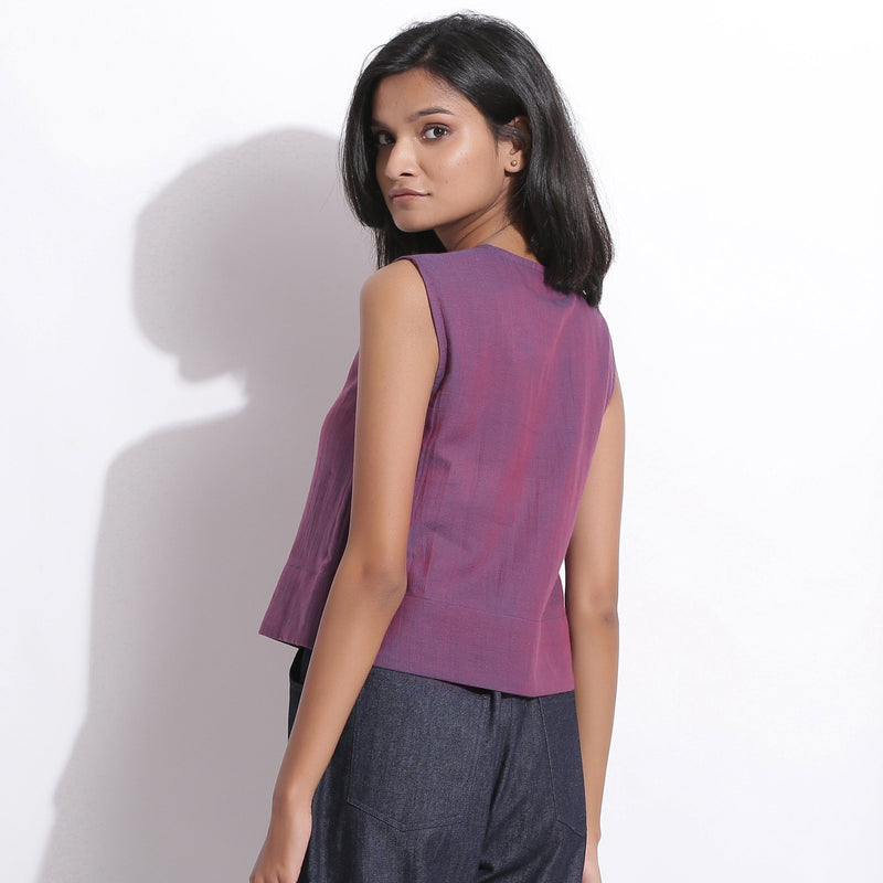 Back View of a Model wearing Handspun Cotton Violet Button-Down Shirt