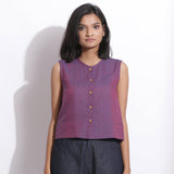 Front View of a Model wearing Handspun Cotton Violet Button-Down Shirt