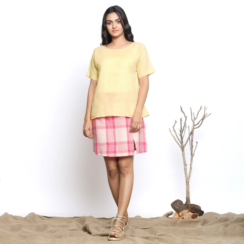 Front View of a Model wearing Handspun Light Yellow Loose Fit Top