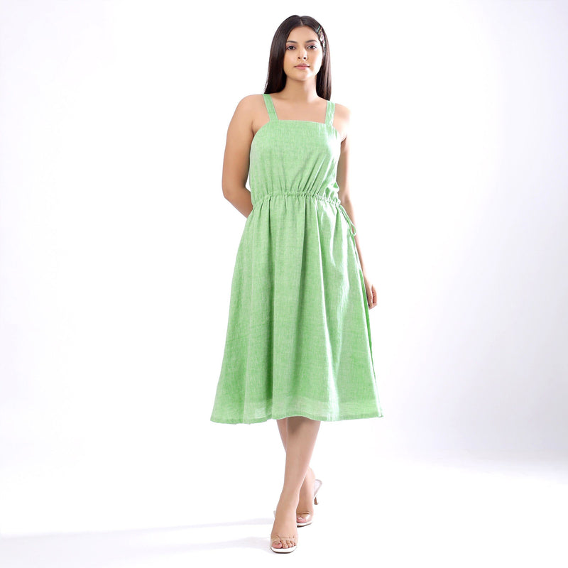Front View of a Model wearing Handspun Mint Green Strappy Circular Dress