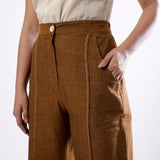 Front Detail of a Model wearing Handspun Oak Brown Straight Fit Cotton Pant
