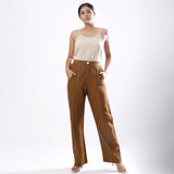 Front View of a Model wearing Handspun Oak Brown Straight Fit Cotton Pant