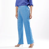 Left View of a Model wearing Handspun Sky Blue Elasticated Straight Pant