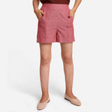Front View of a Model wearing Handspun Solid Red Casual Cotton Shorts
