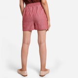 Back View of a Model wearing Handspun Solid Red Casual Cotton Shorts