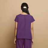 Back View of a Model wearing Handspun Violet Cotton Straight Top