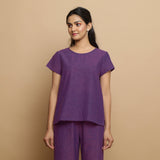 Front View of a Model wearing Handspun Violet Cotton Straight Top