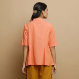 Back View of a Model wearing Salmon Pink Mangalgiri Cotton Godet Princess Line Outerwear