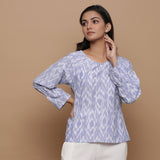 Front View of a Model wearing Handwoven Cotton Raglan Sleeves Straight Top