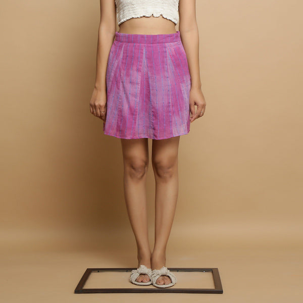 Front View of a Model wearing Handwoven Godet Striped A-Line Skirt