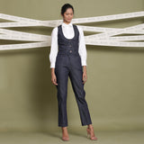 Front View of a Model wearing Indigo 100% Cotton Denim U-Neck Sleeveless Vest