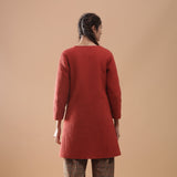 Back View of a Model wearing Reversible Quilted Kalamkari Jacket