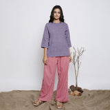 Front View of a Model wearing Lavender Comfort Fit A-Line Half Placket Linen Top