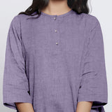 Front Detail of a Model wearing Lavender Comfort Fit A-Line Half Placket Linen Top