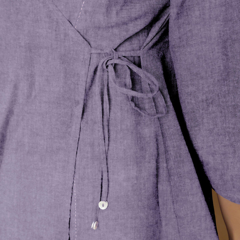 Lavender Cotton Linen Asymmetrical V-Neck Godet Top