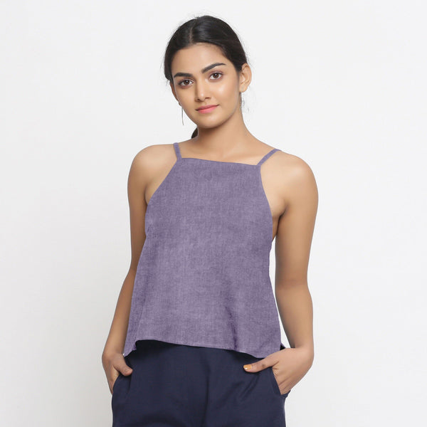 Lavender Cotton Linen Relaxed Fit Spaghetti Top