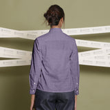 Back View of a Model wearing Lavender Linen Cuff Sleeves Button-Down Shirt