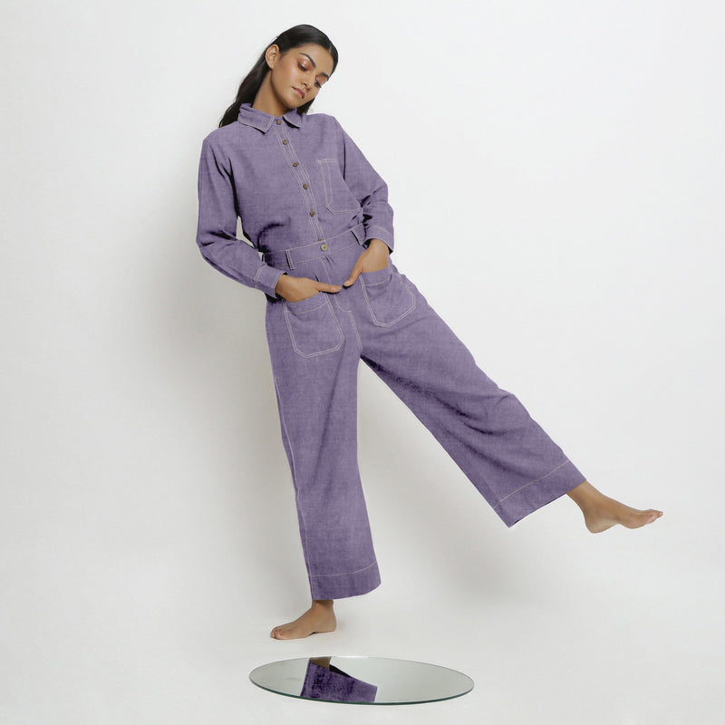 Front View of a Model wearing Lavender Linen Patch Pocket Wide Legged Pant