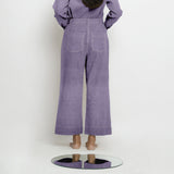 Back View of a Model wearing Lavender Linen Patch Pocket Wide Legged Pant